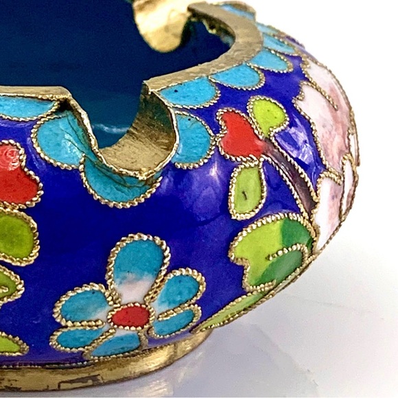Vintage China Bronze Cloisonne Enamel Flower Dynasty Palace Regis Ashtray - Picture 10 of 11